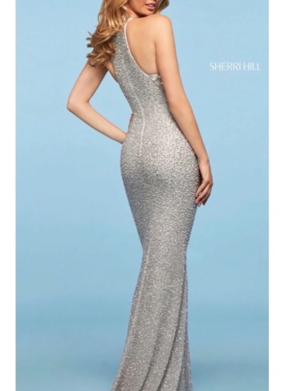 Sherri Hill Silver Beaded Gown - Picture 4 of 9